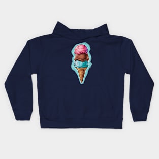 Three-layer ice cream cone with many delicious flavors Kids Hoodie